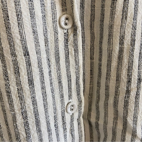 Poetry Shirt Dress Striped Linen 3/4 Sleeve Pockets Lagenlook Granola 16 - Picture 3 of 11